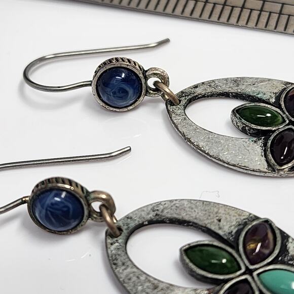 Vintage Multicolor Gemstone Earrings - Picture 2 of 5